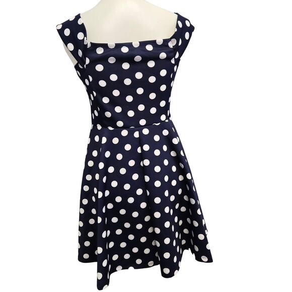 New No Boundaries Juniors Large 11/13 Navy Off Shoulder Polka Dot Skater Dress - Picture 4 of 5